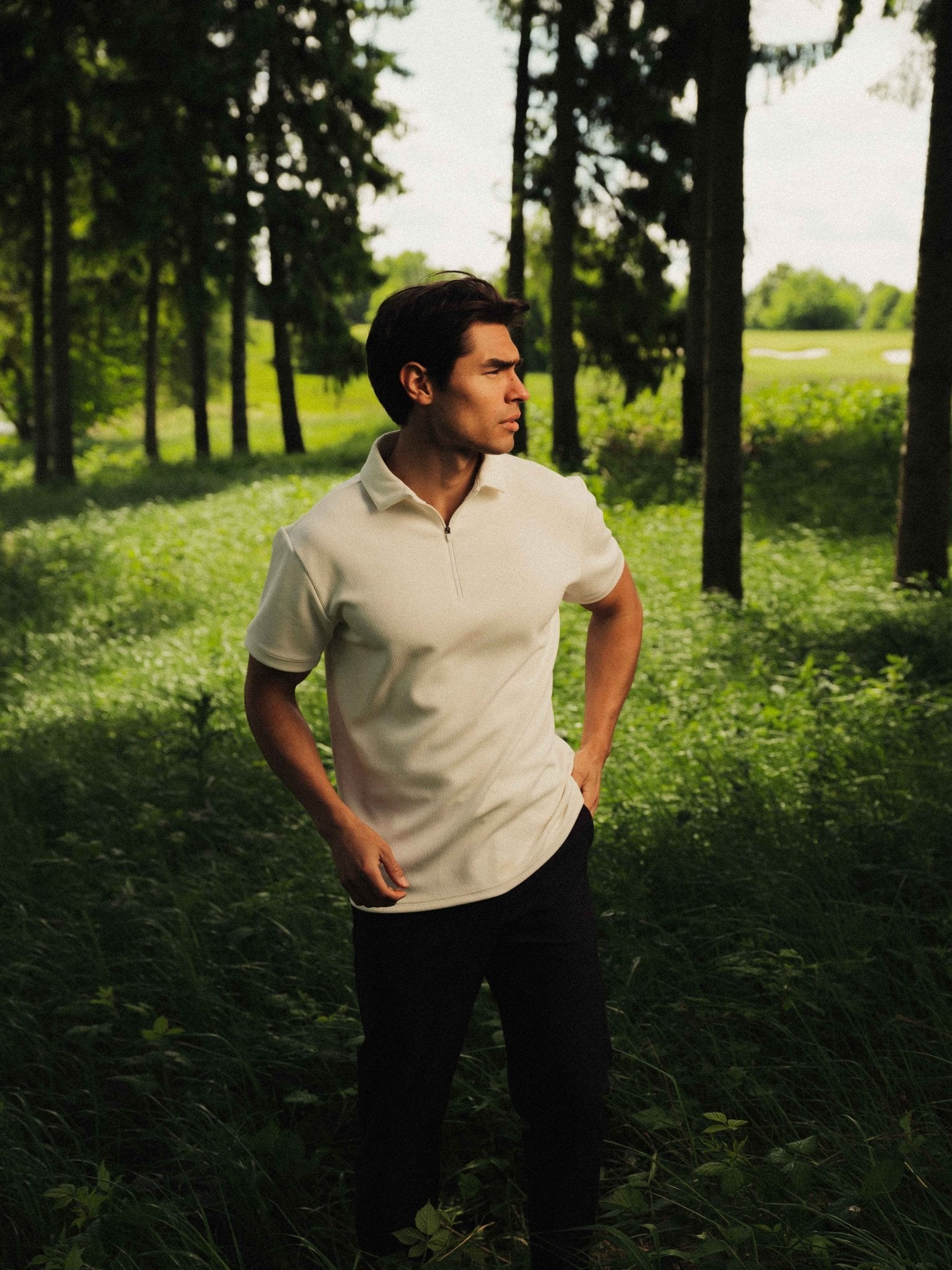 Contour Polo zipper - Cloud Dancer - Pinetree