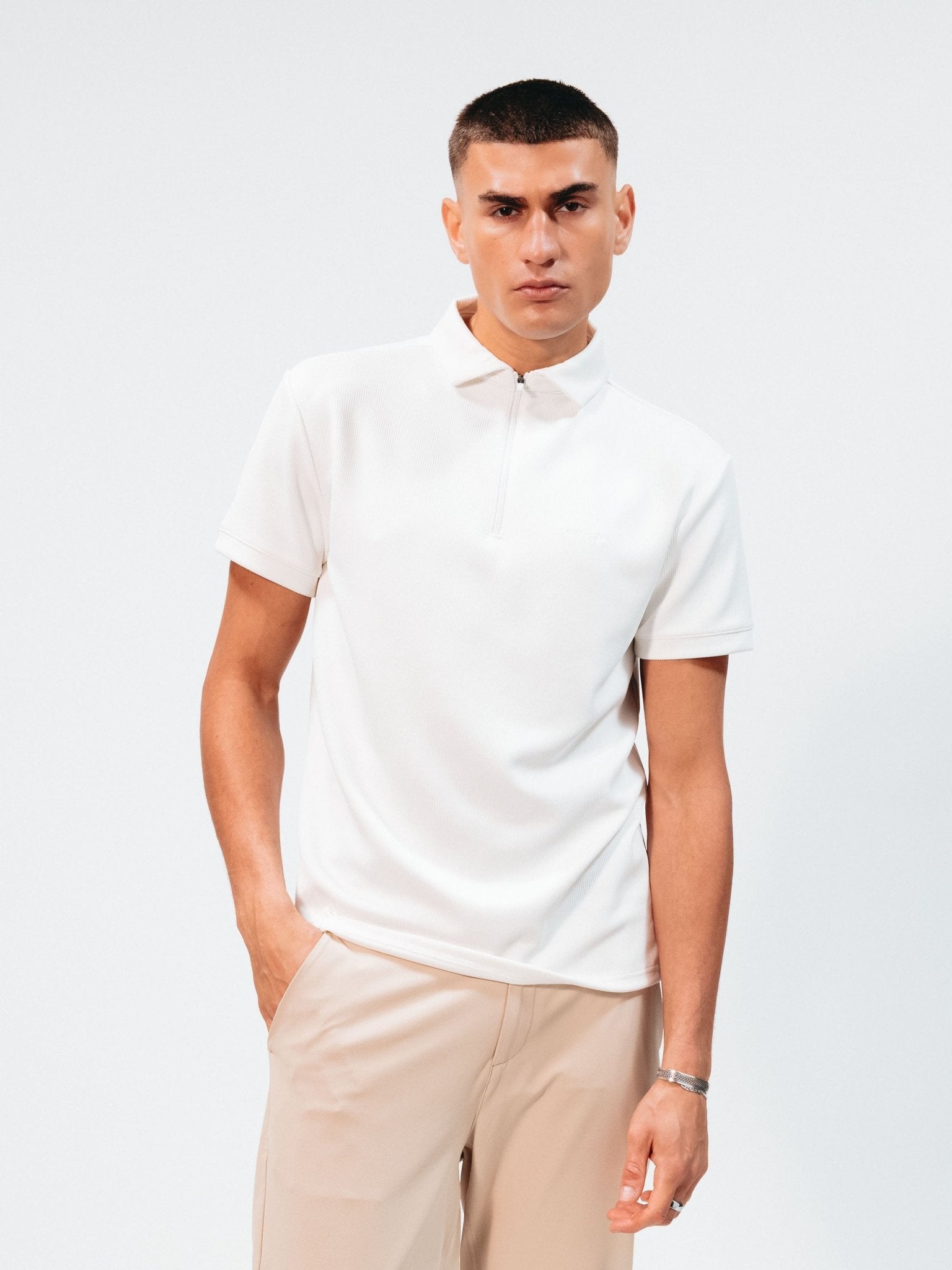 Contour Polo zipper - Cloud Dancer - Pinetree