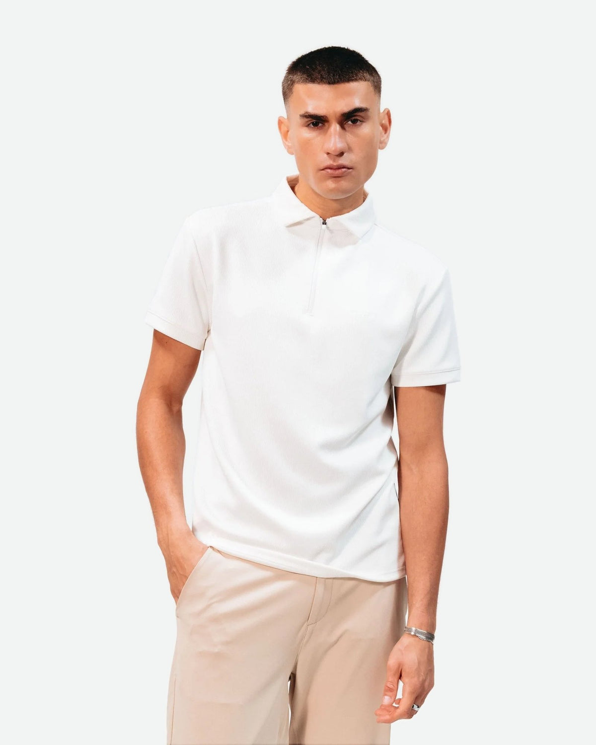 Contour Polo zipper - Cloud Dancer - Pinetree