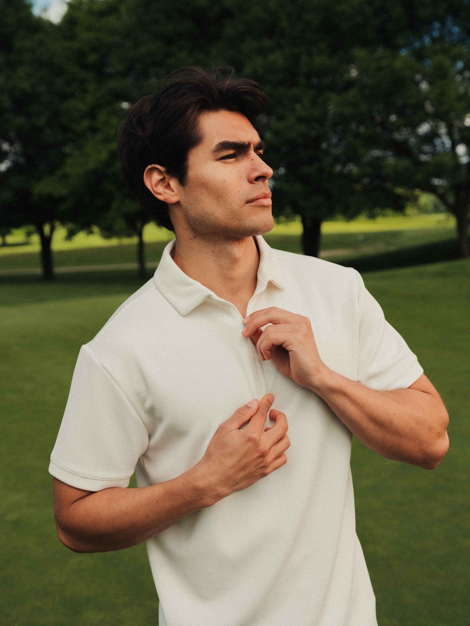 Contour Polo zipper - Cloud Dancer - Pinetree